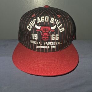 Chicago Bulls Pinstripe Snapback Hat - Black & Red